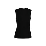 French Semi-High Neck Wool Knit Seamless Blue Tank Top