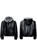 Wattierte Bikerjacke mit Pelzkapuze 