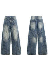 Geraffte, weit geschnittene Jeans aus gewaschenem Denim 