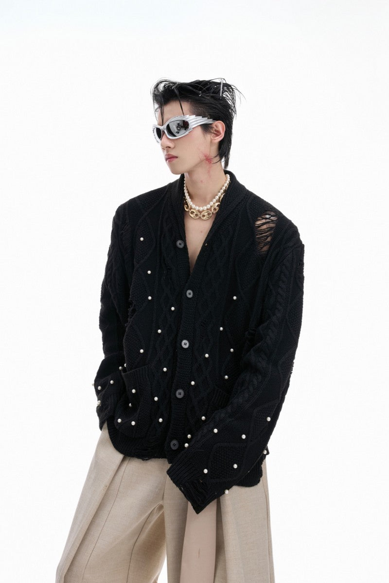Perlenstrick-Strickjacke 
