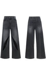 Gewaschene Pailletten-Jeans mit geradem Schnitt