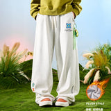 Embroidered Floral Drawstring Wide-Leg Sweatpants