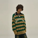 Fuzzy Striped Rugby Collar Sweater