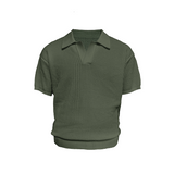 Textured Knit Open-Collar Polo Shirt