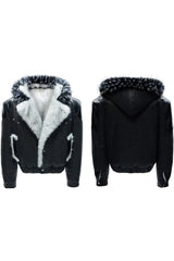 Marble Faux Wolf Fur Puffer Jacket