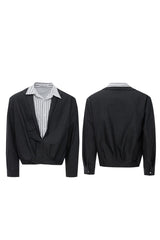 Gestreifte, mehrlagige, kurze Jeansjacke
