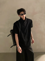 Layered High-Collar Short & Long Sleeve Shirt