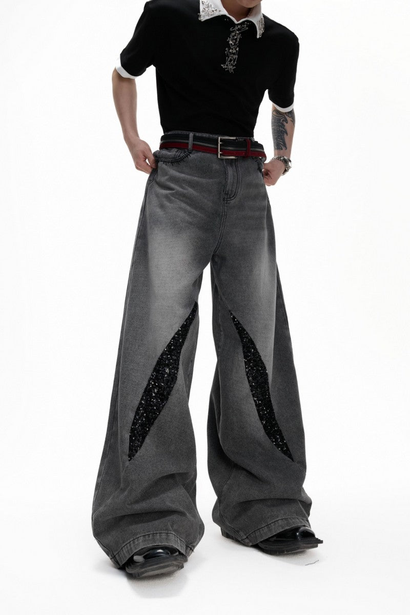 Gewaschene Pailletten-Jeans mit geradem Schnitt
