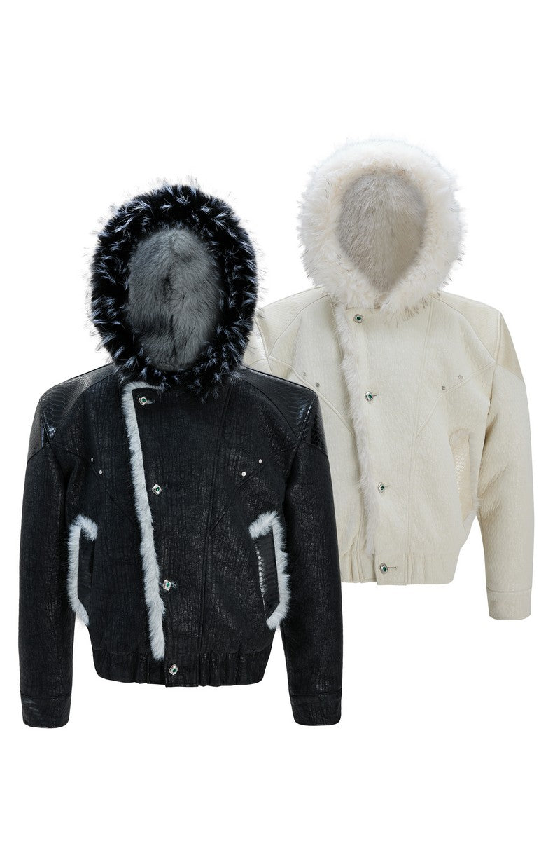 Kapuzenjacke in Colorblock-Optik aus Kunstnerz 