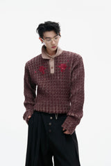 Paillettenkragen, taillierter Strickpullover 