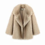 Beige fur coat on a white background