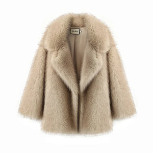 Beige fur coat on a white background