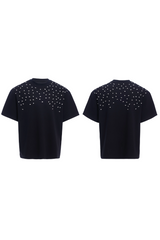 Handgenähtes Baumwoll-T-Shirt mit Strasssteinen 