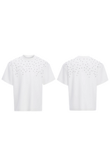 Handgenähtes Baumwoll-T-Shirt mit Strasssteinen 