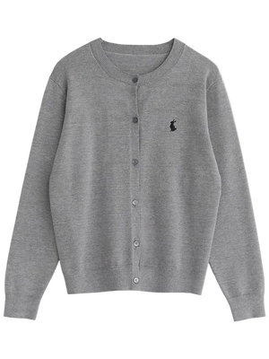 Gray button-up shirt with a small logo on a white background