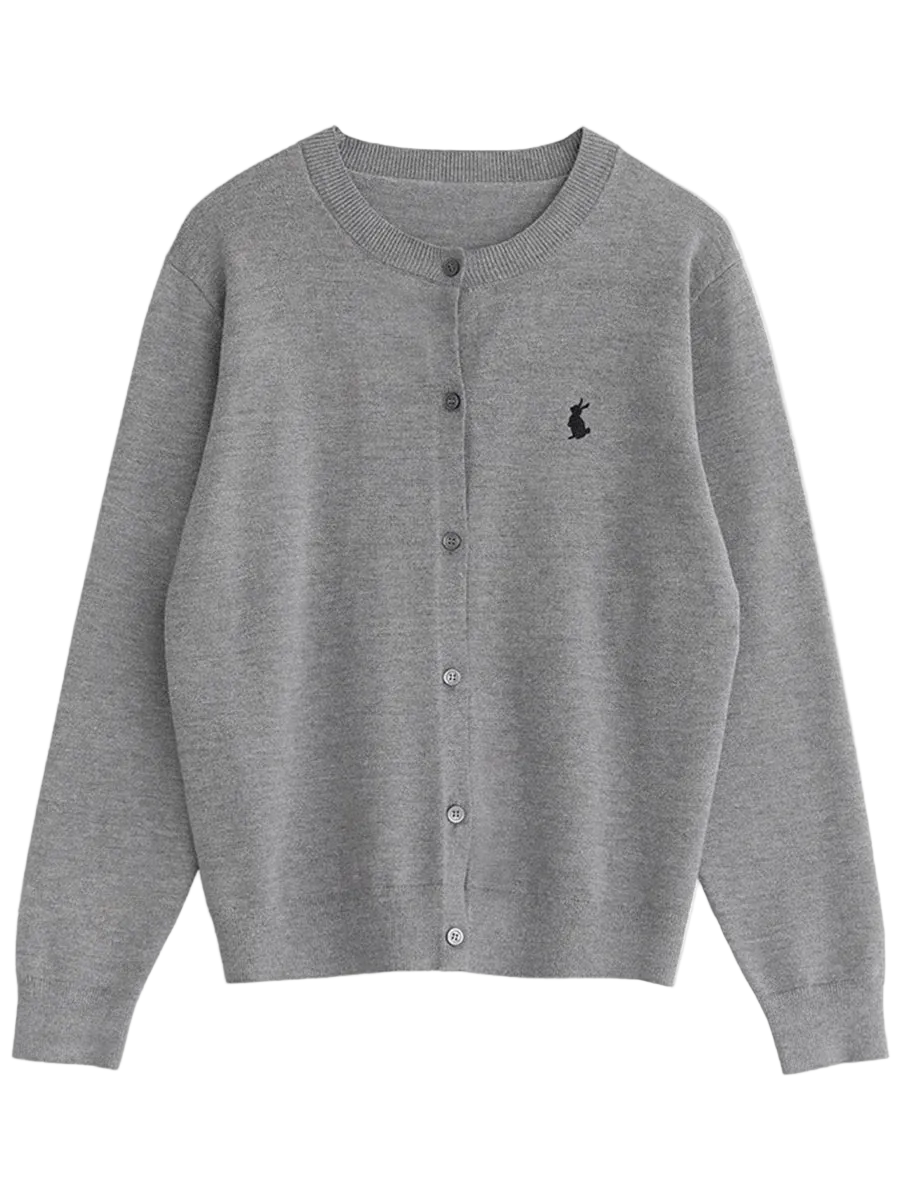 Gray button-up shirt with a small logo on a white background