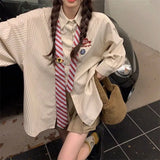 Chemise à manches longues rayée style preppy pour femme