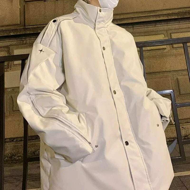Thick Hip Hop Stand Collar Faux Leather Jacket