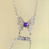 Purple Zircon Butterfly Pendant Necklace