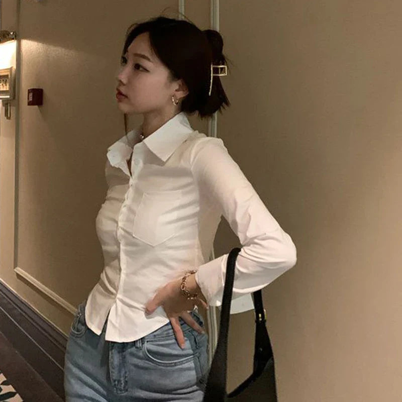 Elegante koreanische Slim-Fit-Bluse für Damen