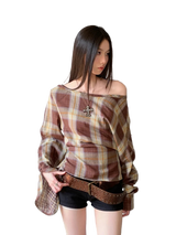 Vintage Off-Shoulder Plaid Bandage Top