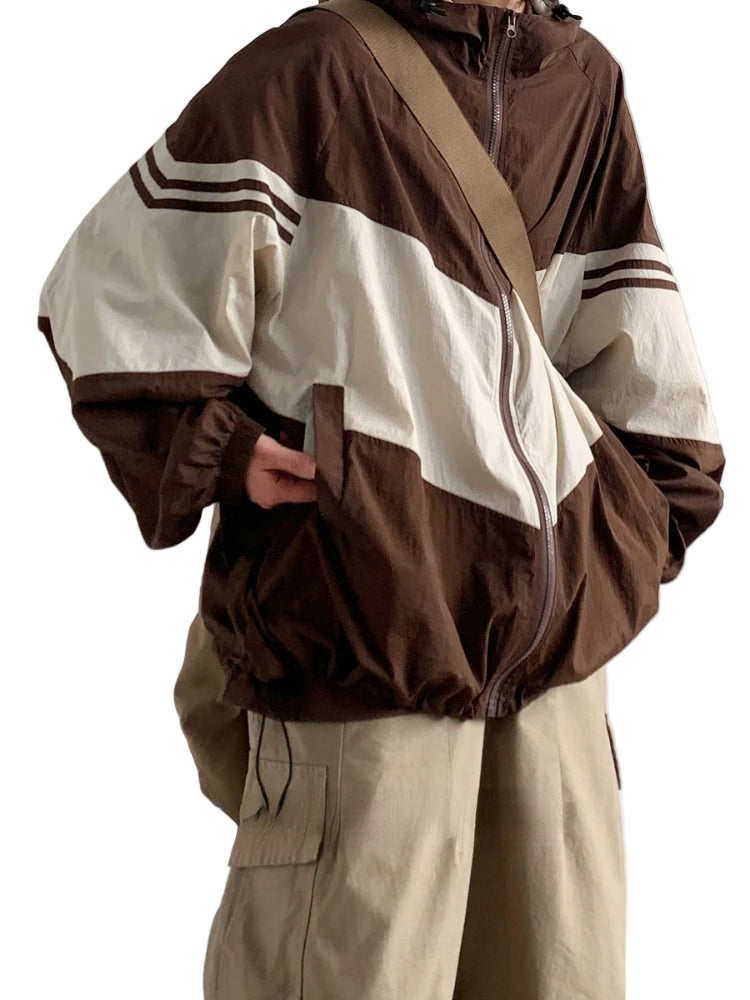 Color Block Hooded Oversized Windbreaker Jacket