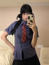 Chemise décontractée à carreaux à manches courtes asymétriques