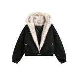 Y2K Plush Fur Collar Leather Jacket