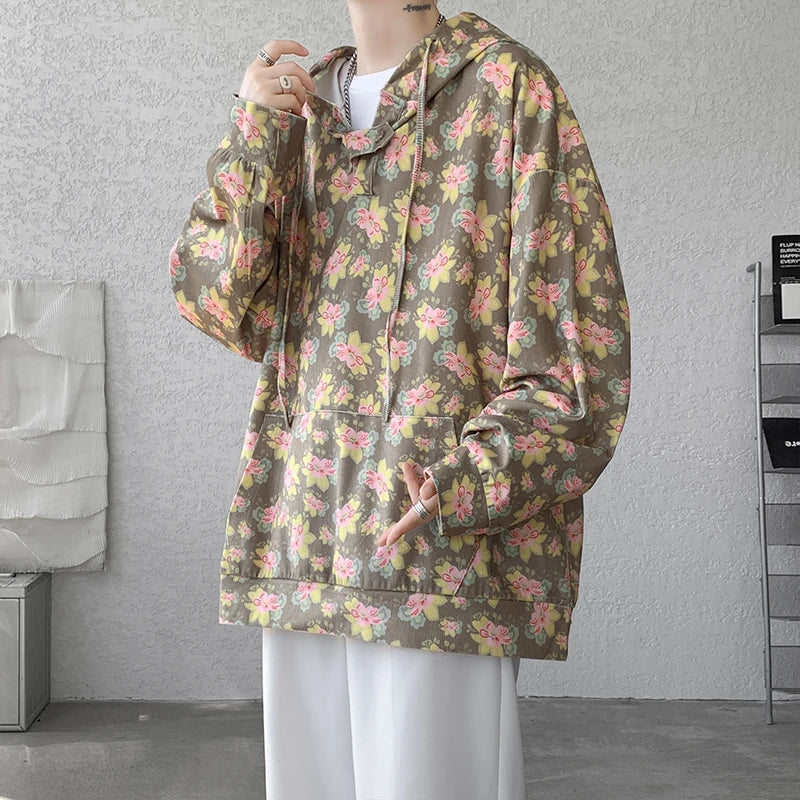 Cool Vintage Floral Printed Loose Hoodie