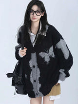 Vintage-Strickjacke mit Schmetterlings-Jacquardmuster