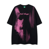 Vintage Kitten Grafik Kurzarm-T-Shirt