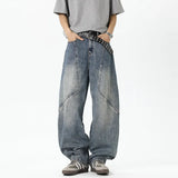 Streetwear Cool Relaxed Fit Wide Leg Patchwork Jeans