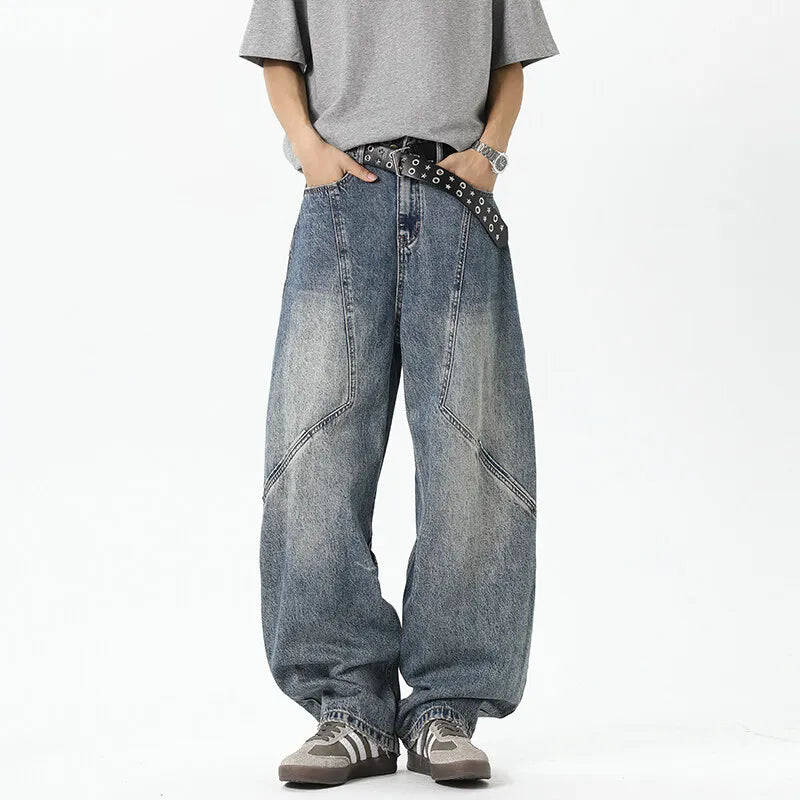 Jeans streetwear décontractés à jambes larges et patchwork