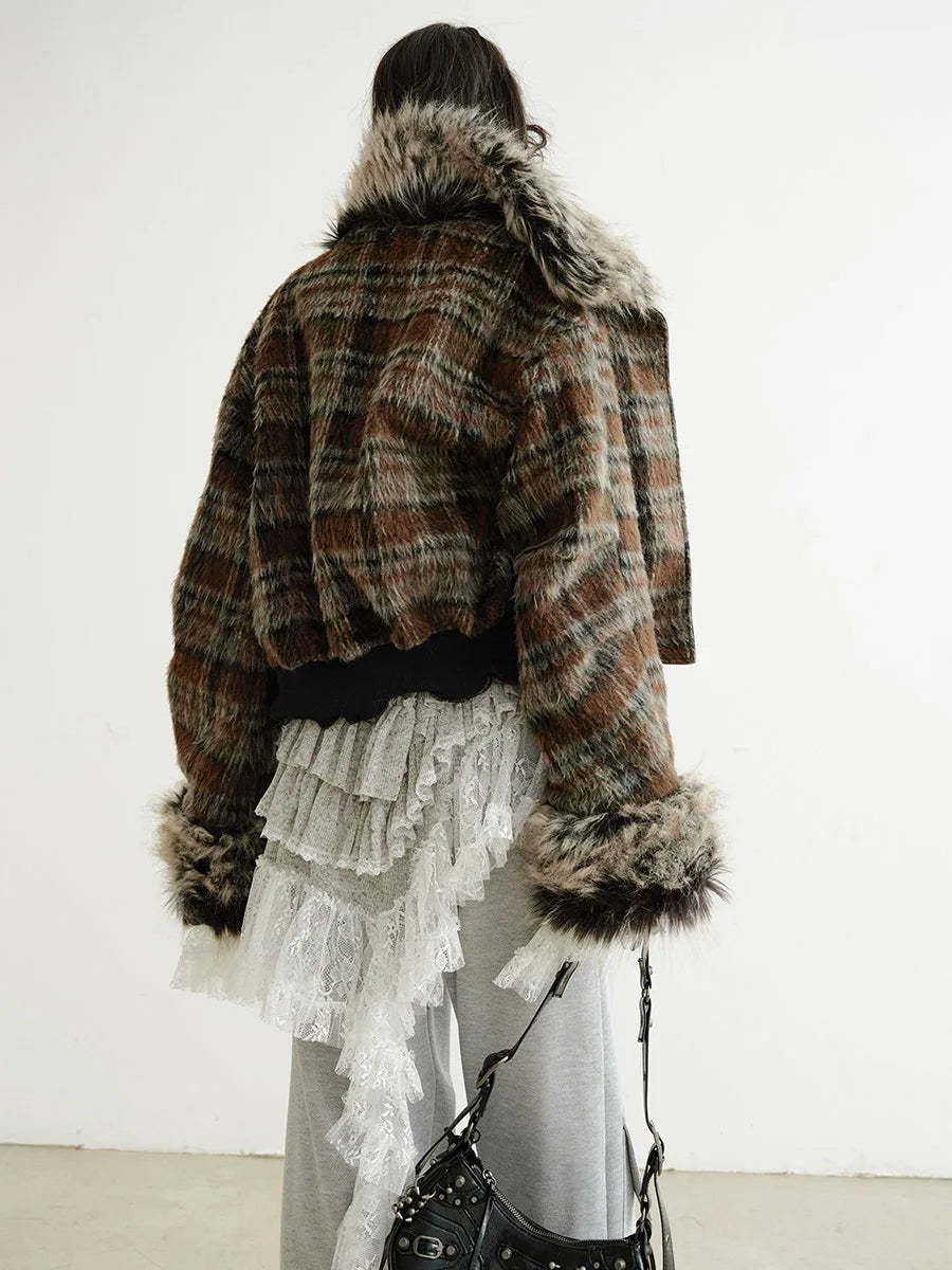 Veste en fourrure unie rétro essentielle chic pour femme