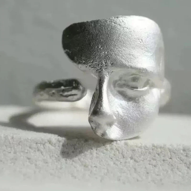 Vintage unregelmäßiger Maskenring aus Sterlingsilber