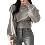 Autumn Solid O-Neck Slim Crop Top T-shirt