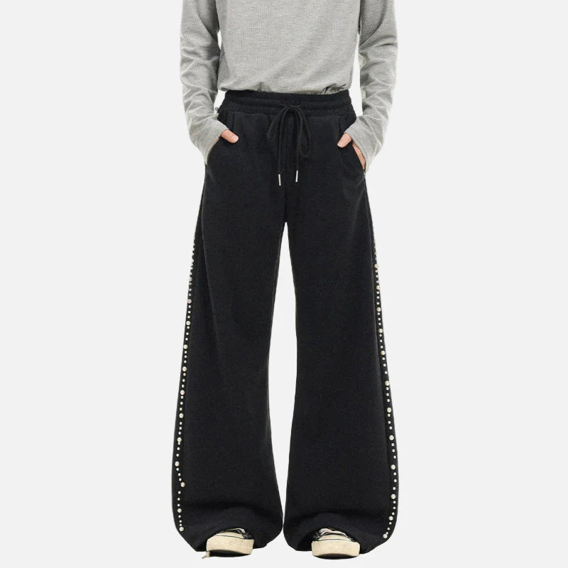 Trendy Pearl Decoration Hip Hop Sweatpants