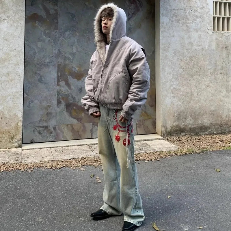 벨벳 고딕 따뜻한 패딩 인조 모피 후드 재킷
