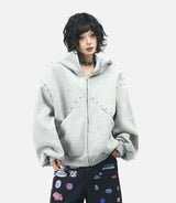 Rivet Patchwork Loose Ears Hooded Gothic Sweatshirt