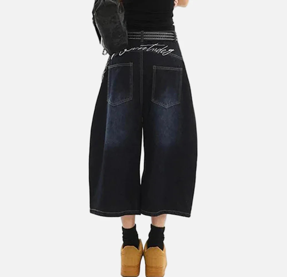 Retro Casual Loose Solid Color Denim Jorts