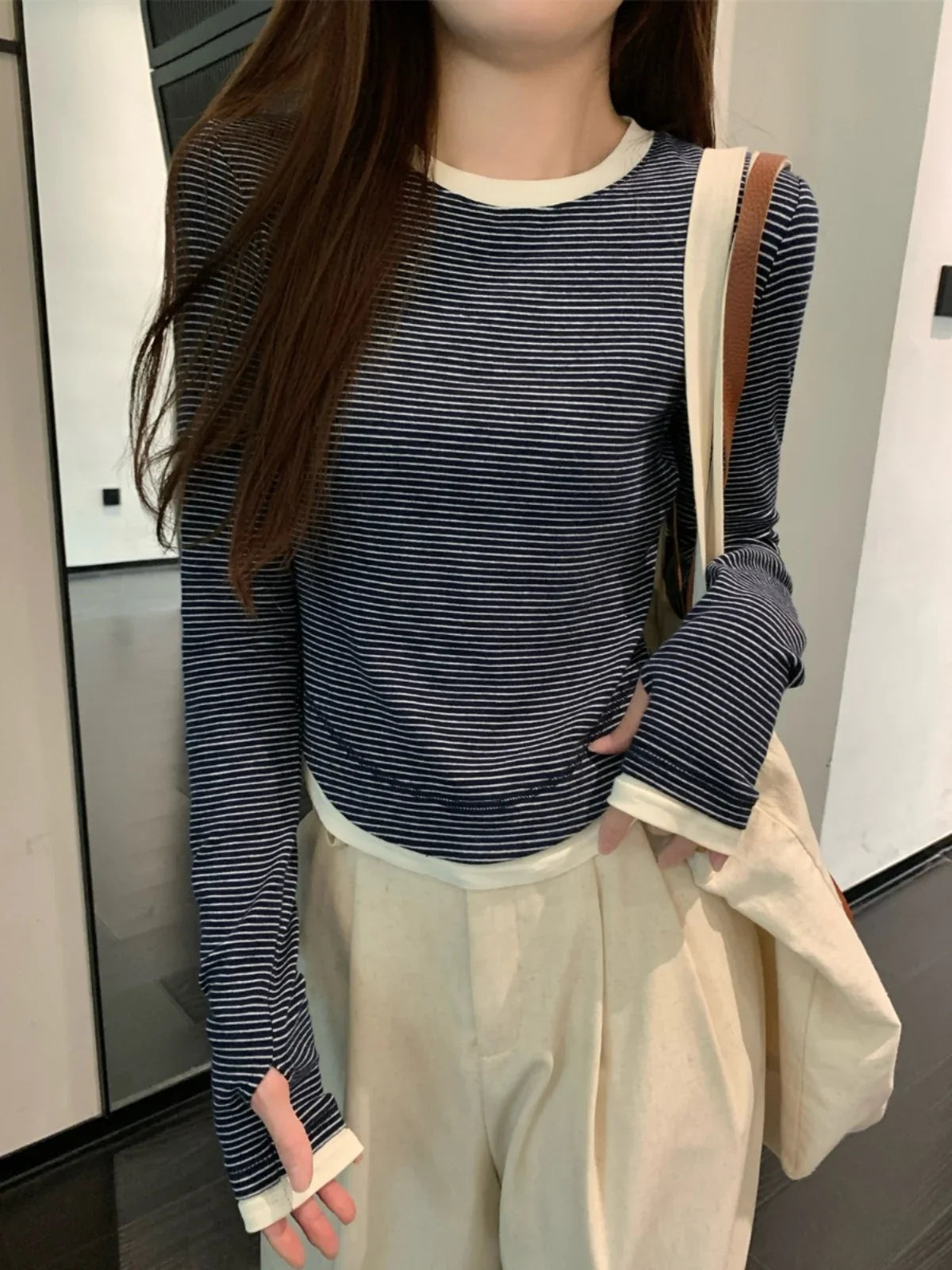 Vibrant Striped Long Sleeve Round T-shirt