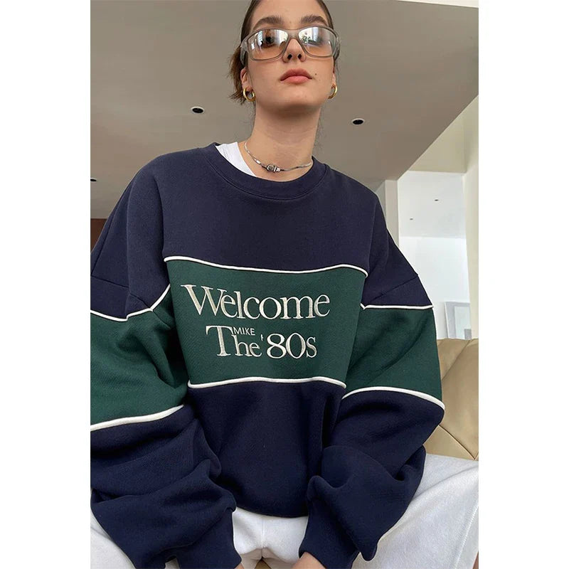 Vintage Letter Print Oversized Sweatshirt