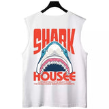 Bold Shark Print Sleeveless T-Shirt