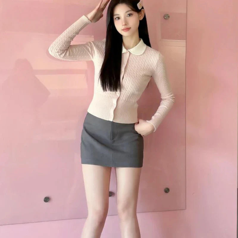 여성 빈티지 가을 우아한 니트 가디건