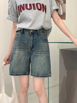 여성 빈티지 하이 웨이스트 데님 쇼츠