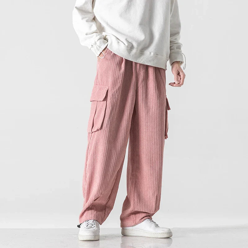 Flattering Corduroy Elastic Waist Cargo Sweatpants