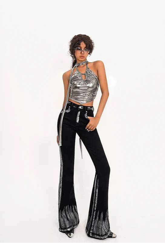 Damen Trendy Fancy Black Retro Low Waisted Jeans