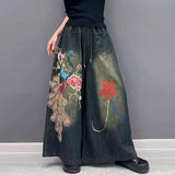 Vintage Chinese Style Peacock Embroidery Jeans