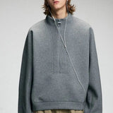 Solid Color Half Zipper Long Sleeved Sweatshirt