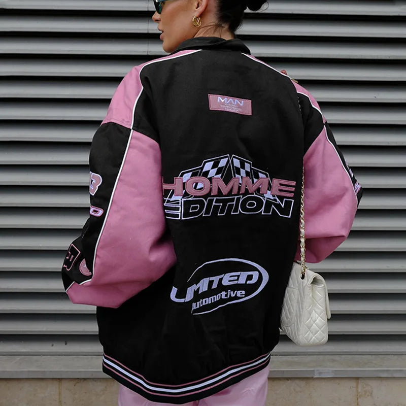 Veste de course à patchwork rose moderne et graphique